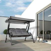 supynes stogelis - Outsunny 3 sėdimų vietų sodo sūpynės, reguliuojamas stogelis nuo saulės - pilka 200 x 120 x 170 cm - 9 nuotrauka
