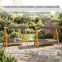 supynes stogelis - "Outsunny Hollywood" sūpynės su lovos funkcija, 3 sėdimos vietos, sodo sūpynės su stogeliu, pušies mediena, pilka + ąžuolas, 225.5x113x180cm - 3 nuotrauka