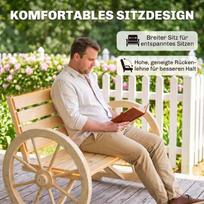 vezimo ratai - Outsunny Medinis sodo suoliukas su vežimo rato dizainu, natūralus (Natural) - 4 nuotrauka