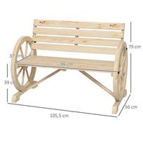 vezimo ratai - Outsunny Medinis sodo suoliukas su vežimo rato dizainu, natūralus (Natural) - 8 nuotrauka