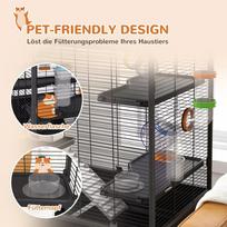 lentyna ratukais - PawHut Žiurkėnų narvelis su ratukais ir vamzdeliais, Juodas (Black) - 4 nuotrauka