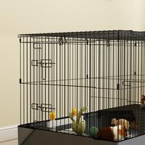 ziurkenu narvas - PawHut 2-in-1 nykštukinių žiurkėnų narvas, Juodas (Black) - 3 nuotrauka