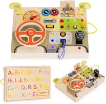 lavinamoji lenta - Ecotoys Medinė LED sensorinė lavinamoji lenta vaikams, 14 dalių - 1 nuotrauka