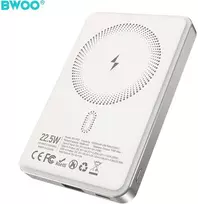 BWOO P82 BO, 10000mAh, 15W, belaidis krovimas, šviesiai pilka
