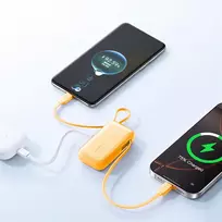 Joyroom JR-PR2, 10000mAh, 35W, su integruotais USB-C ir Lightning kabeliais, oranžinis