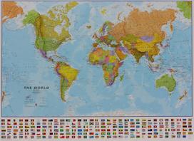 gaublys - Craenen Bvba Laminuotas pasaulio politinis žemėlapis World With Flags, 136 x 100 cm - 1 nuotrauka