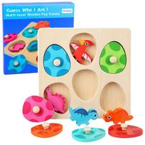 Lean Toys medinė dėlionė Dinozaurai kiaušiniuose, edukacinis atminties žaidimas