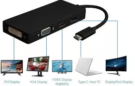 adapteris usb to hdmi - MicroConnect USB-C to DP / HDMI / DVI-D / VGA Adapter, Juodas (Black) - 2 nuotrauka