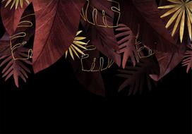 Fototapetas Artgeist Jungle And Composition - Red And Gold Leaf Motif On Black Background, 175 cm x 250 cm