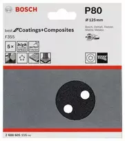 slifavimo popierius 125 - Šlifavimo lapas Bosch Pro F355, 80, 12.5 cm x 12.5 cm, 5 vnt. - 2 nuotrauka