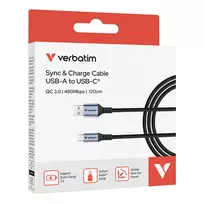 usb c i usb c 2m - Verbatim USB A TO CABLE 1.20 18W/SYNC CHARGE - 2 nuotrauka
