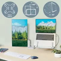 dvieju monitorius stovas - Leitz Ergo dual monitoriaus ir nešiojamojo kompiuterio laikiklis Grå (Gray) ,  65380085 - 4 nuotrauka