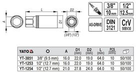 21 mm raktu galvutes - Yato YT-1254 Spark Plug Socket 1/2" 21mm - 2 nuotrauka