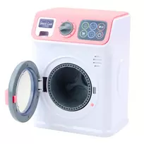 wash machine - Lean Toys Vaikiška žaislinė skalbimo mašina su besisukančiu būgnu, balta/rožinė (White/Pink) - 3 nuotrauka