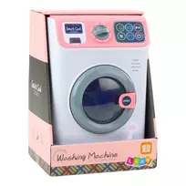 wash machine - Lean Toys Vaikiška žaislinė skalbimo mašina su besisukančiu būgnu, balta/rožinė (White/Pink) - 4 nuotrauka