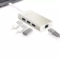 usb ethernet adapteris - J5Create J5Sukurkite USB-C DAUGIAU ADAPTER GIGABIT / ETHERNET / USB 3.1 HUB - 5 nuotrauka