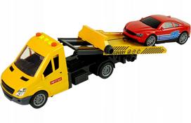 zaisline masina - LEAN TOYS žaislinis tralas su automobiliu, geltonas (Yellow) - 2 nuotrauka