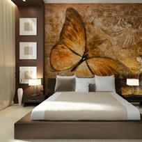 Fototapetas Artgeist Insect World - Beautiful Butterfly On A Background With Floral Patterns In Sepia XXLFTNT1556, 231 cm x 300 cm
