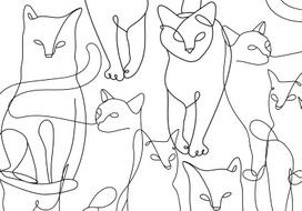 Fototapetas Artgeist Cat Lineart - Minimalist Sketches Of Black Cats On White Background, 315 cm x 441 cm