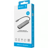 usb 100w laidas - Sandberg 136-77 USB-C 6-in-1 MediaDock Pilkas (Grey) - 2 nuotrauka