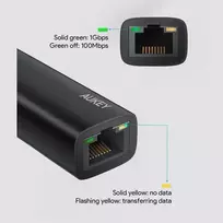 rj45 usb type c - Aukey Ethernet Adapter CB-A30 Aliuminis Gigabit 10/100/1000 Mbps RJ45 ,  1 Gb/s ,  USB 3.0 Type-C ,  Juodas (Black) - 6 nuotrauka