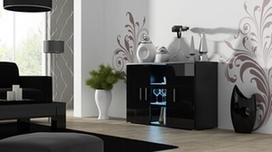 120 cm komoda - Cama Meble Soho S7 120 Chest Of Drawers Black/Black Gloss - 1 nuotrauka