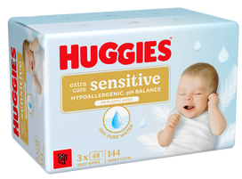 HUGGIES drėgnos servetėlės Pure Extra Care Sensitive, 3 x 48 vnt.