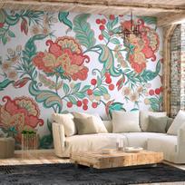 Fototapetas Artgeist Ethnic Vegetation - Plant Motif With Ornaments In Coloured Flowers, 140 cm x 200 cm