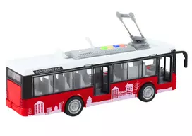 troleibusas modeliukas - LEAN Toys Troleibusas 1:16 Šviesos ir garsai Baltas/Raudonas - 2 nuotrauka