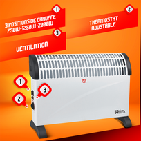 sildytuvas ventiliatorius 2000w - 4IQ Konvekcinis šildytuvas su ventiliatoriumi 2000W, Baltas (White) - 5 nuotrauka