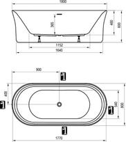 vonios 180x80 - Vonia, laisvai pastatoma Ravak Ypsilon XC00100026, 180 cm x 80 cm x 46 cm, ovalas - 2 nuotrauka