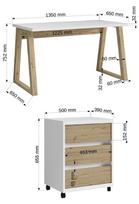 pjedestalas - Rašomasis stalas su stalčiais Iwo I, 135 cm x 65 cm, 75.2 cm, ąžuolo sp./balta sp. - 2 nuotrauka