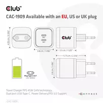 charger pakrovejas - MOBILE CHARGER WALL USB-C DUAL/45W CAC-1909EU CLUB3D - 3 nuotrauka