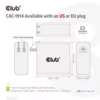 charger pakrovejas - MOBILE TRAVEL CHARGER USB-C/140W GAN CAC-1914EU CLUB3D - 3 nuotrauka