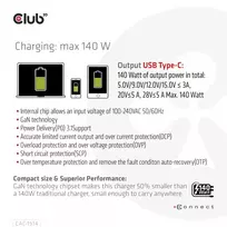 charger pakrovejas - MOBILE TRAVEL CHARGER USB-C/140W GAN CAC-1914EU CLUB3D - 5 nuotrauka