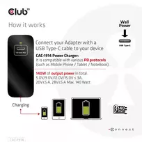 charger pakrovejas - MOBILE TRAVEL CHARGER USB-C/140W GAN CAC-1914EU CLUB3D - 6 nuotrauka