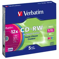 cd diskai - Verbatim CD-RW Colour 12x, 12x, CD-RW, 120 mm, 700 MB, Slimcase, 5 pc(s) - 3 nuotrauka