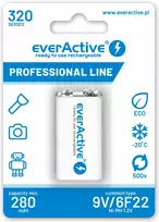 9v baterija - EverActive 6F22, 9V, Ni-MH, 320mAh, 1 vnt. - 2 nuotrauka