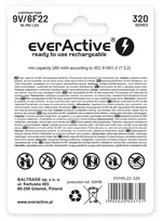9v baterija - EverActive 6F22, 9V, Ni-MH, 320mAh, 1 vnt. - 3 nuotrauka