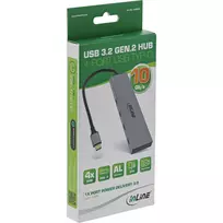 usb c to 3.2 gen 1 - HUB USB InLine® USB 3.2 Gen.2 Hub, USB Type-C iki 4 Port Type-C (1 prievado galia iki 100W), OTG, aliuminio korpusas, pilka, be maitinimo bloko - 2 nuotrauka