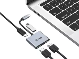usb 3.2 type c - Equip Dock USB-C 4-in-1 2xHDMI, USB-A, 100W PD, 0.15m Sidabrinis (Silver) - 6 nuotrauka