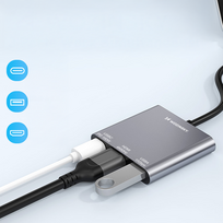 usb c 100w laidas - Wozinsky WHCH-01 USB-C PD 100W HDMI 4K@30Hz USB-A 10Gbps - Pilkas (Gray) - 3 nuotrauka