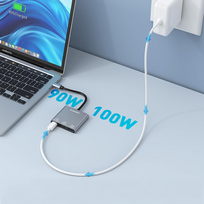 usb c 100w laidas - Wozinsky WHCH-01 USB-C PD 100W HDMI 4K@30Hz USB-A 10Gbps - Pilkas (Gray) - 4 nuotrauka