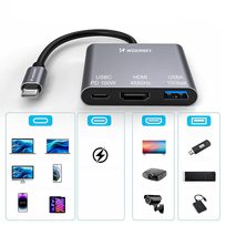 usb c 100w laidas - Wozinsky WHCH-01 USB-C PD 100W HDMI 4K@30Hz USB-A 10Gbps - Pilkas (Gray) - 5 nuotrauka