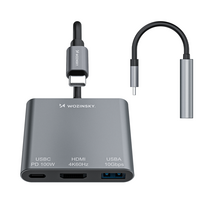 usb c 100w laidas - Wozinsky WHCH-01 USB-C PD 100W HDMI 4K@30Hz USB-A 10Gbps - Pilkas (Gray) - 6 nuotrauka