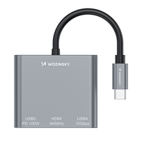 usb c 100w laidas - Wozinsky WHCH-01 USB-C PD 100W HDMI 4K@30Hz USB-A 10Gbps - Pilkas (Gray) - 7 nuotrauka
