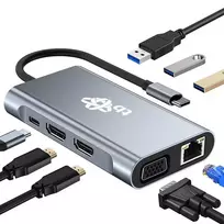c rj45 adapteris - TB HUB adapteris USB C 8w1 HDMIx2 USB VGA RJ45 PD - 5 nuotrauka
