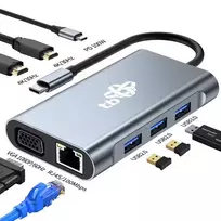 c rj45 adapteris - TB HUB adapteris USB C 8w1 HDMIx2 USB VGA RJ45 PD - 6 nuotrauka