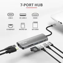 rj 45 usb adapteris - Trust Dalyx 7-in-1 USB-C Docking Station Sidabrinis (Silver) - 3 nuotrauka