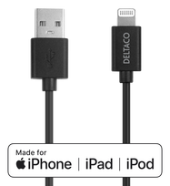 iphone laidai - Mob. telefono kabelis DELTACO USB-Lightning,iPod, iPhone, iPad, Apple C189, MFi,2m, juodas/ IPLH-412 - 2 nuotrauka